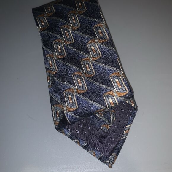 Retro JOHN HENRY Silk Tie Necktie Mens Blue/Green‎ Geometric Italy/USA 4"x58" - Picture 2 of 4